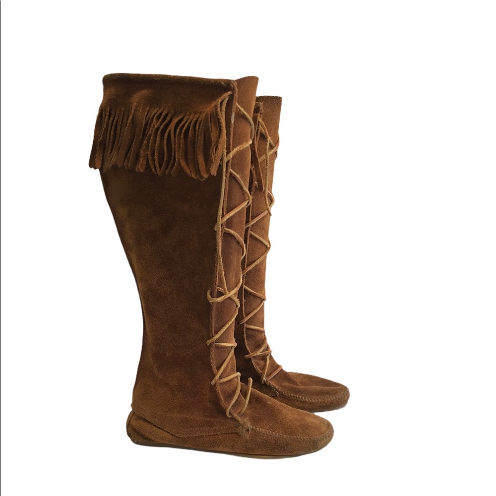 Minnetonka women’s front lace knee high boots 7